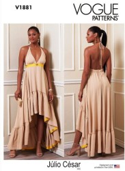 1881 V1881 Vogue Julio Cesar NYC Deep V Neck Halter Empire Contrast Flare Shaped Hem Pattern Lg-XXL New